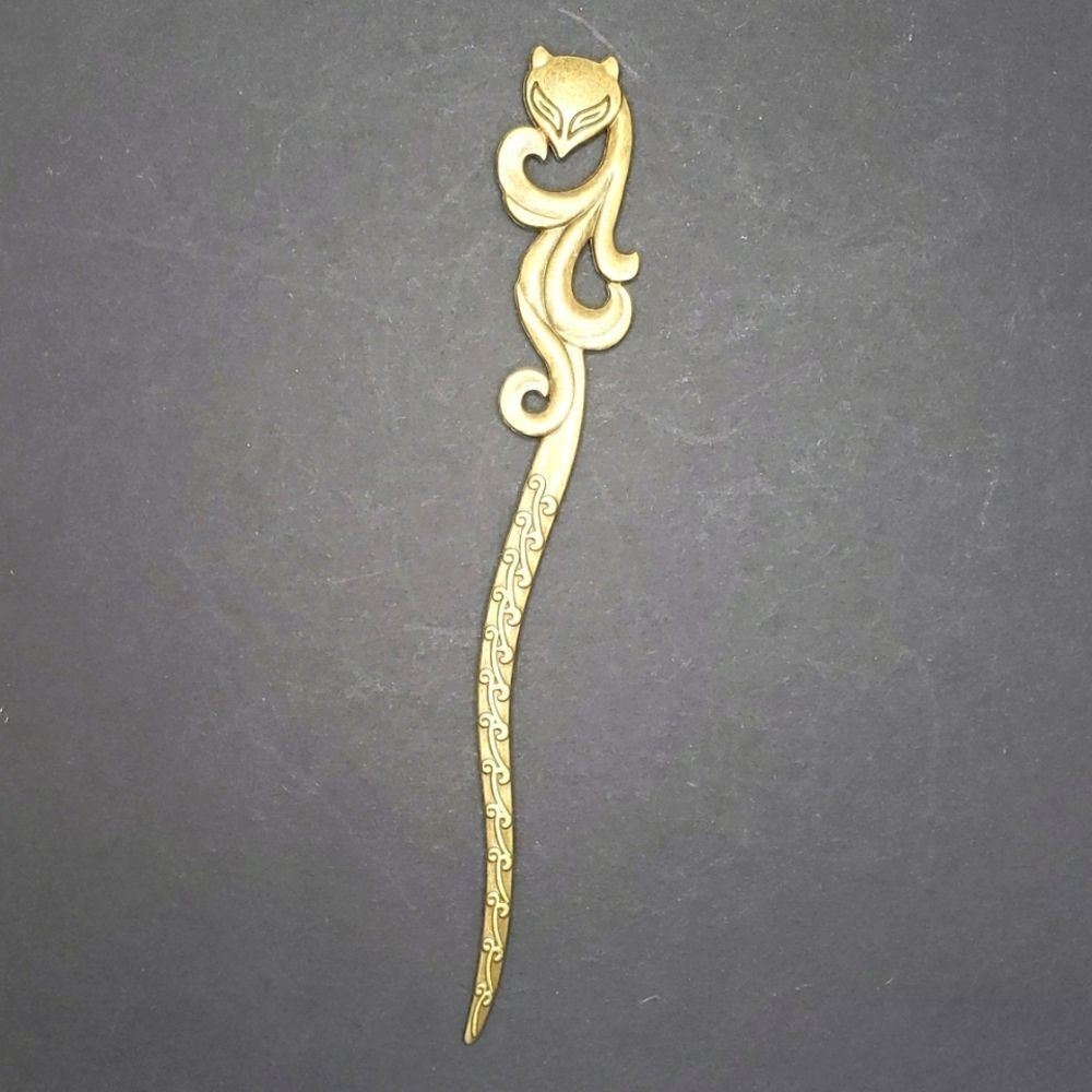 Bronze fox cat head hair chopstick bun holder